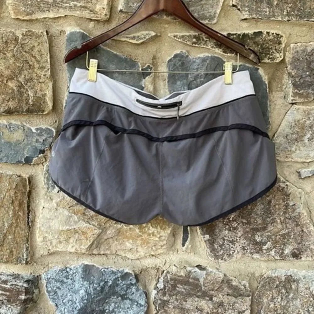 Lululemon Athletica Run: Speed Short in soot light/black/wee stripe Size 10